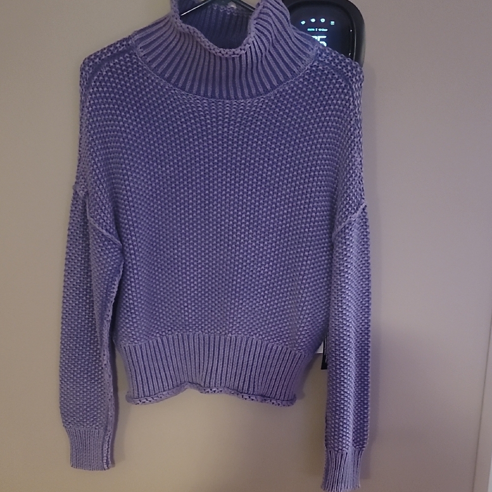 Purple Chunky Knit Turtleneck Sweater